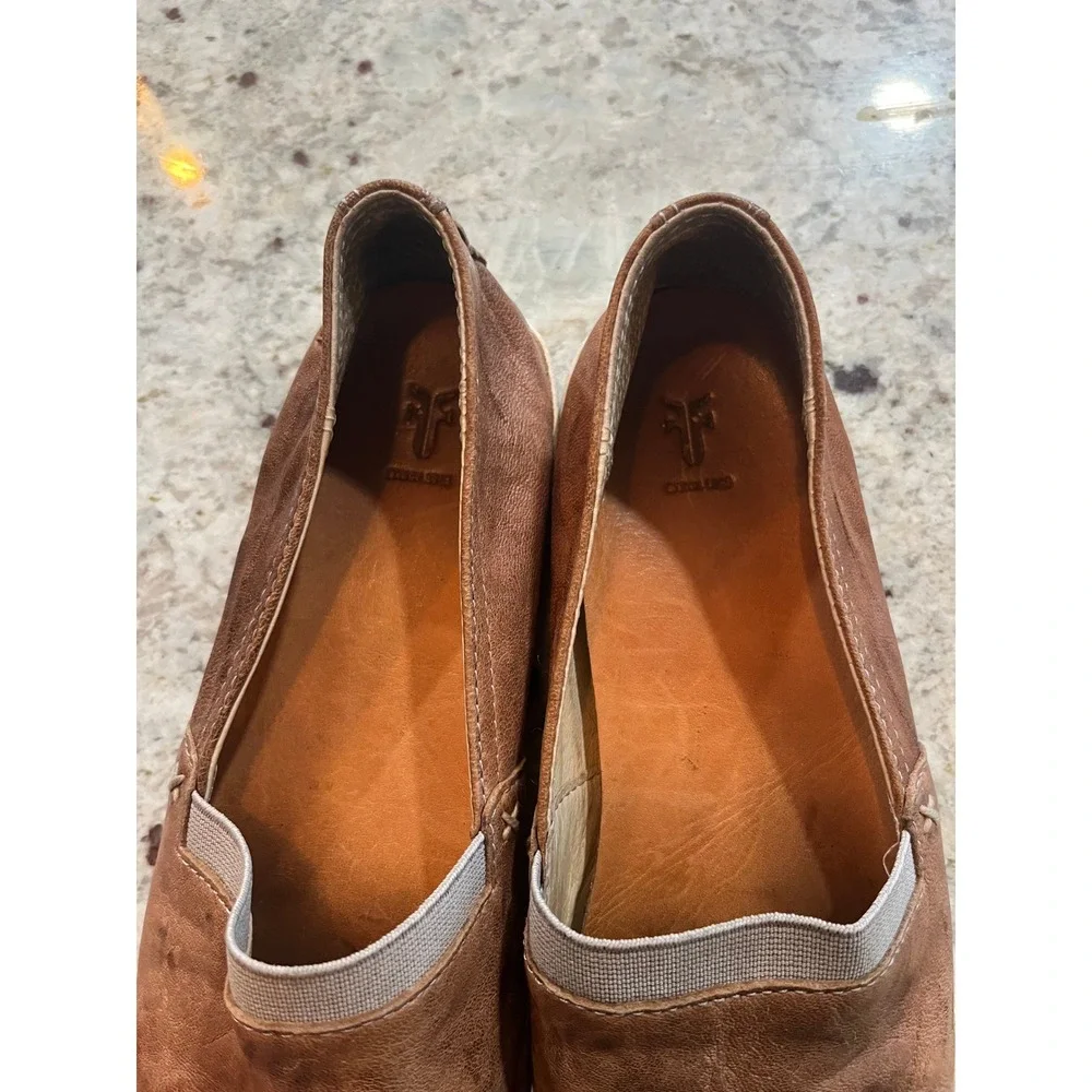 Frye Melanie Slip On Leather Sneakers Womens 5.5 Brown Cognac Loafers